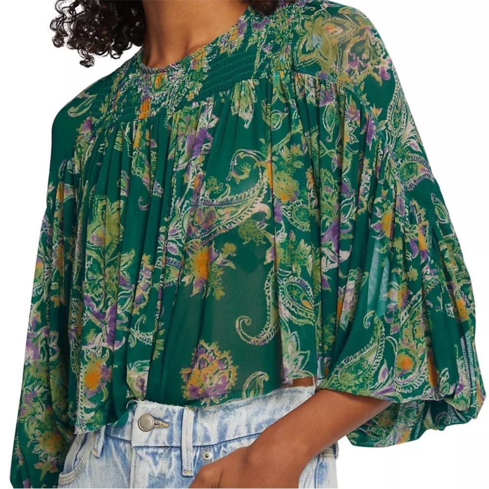 Free People Up For Anything Top | XS | Green Paisley Boho Blouse